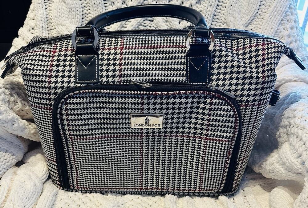 London Fog Houndstooth Black Red Check Luggage Travel Oxford Cabin Bag Carry On